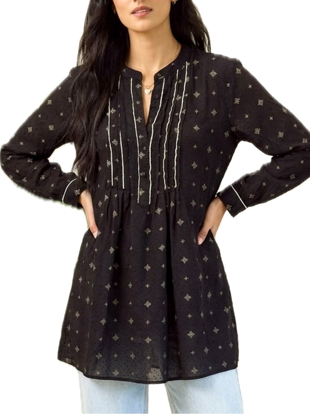 Zara Basic Pintuck Babydoll Tunic Dress Size Small Black Swiss Dot Fairy Goth